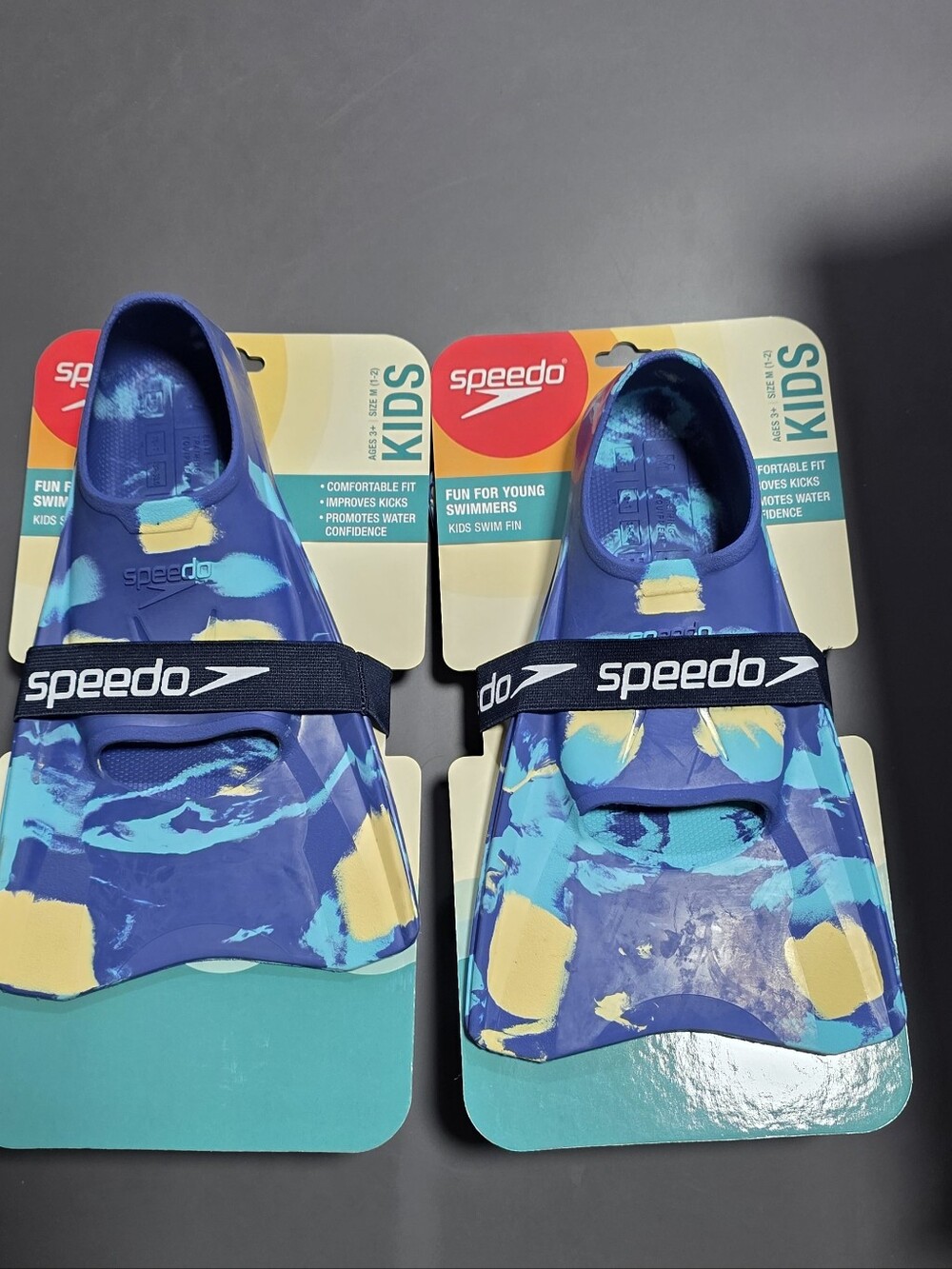Speedo Kids Swim Training Fins in Blue & Yellow Size M (1-2)